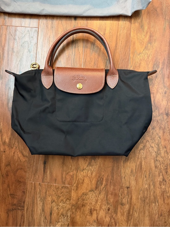 Longchamp Handbags - Longchamp Black Nylon Tote with Brown Leather Handles